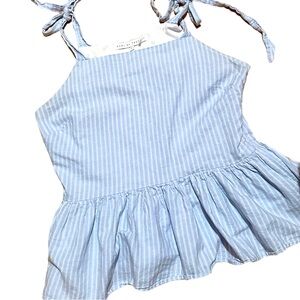 English Factory | Women’s Blue & White Stripe Peplum Hem Top - Large